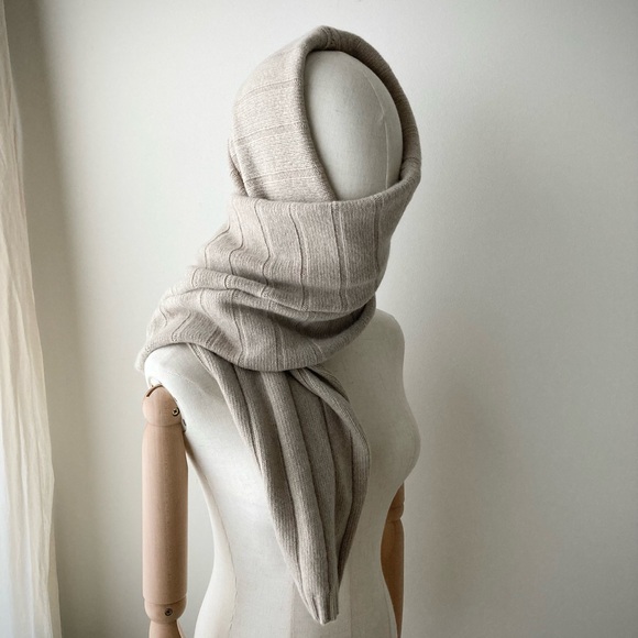 joodito 100% cashmere sweater wrap scarf ribbed muffler chunky oversized ecru - Picture 4 of 12